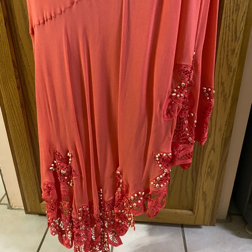 Cache coral spaghetti strap asymmetrical dress Size 10 - 12 - Picture 4 of 6